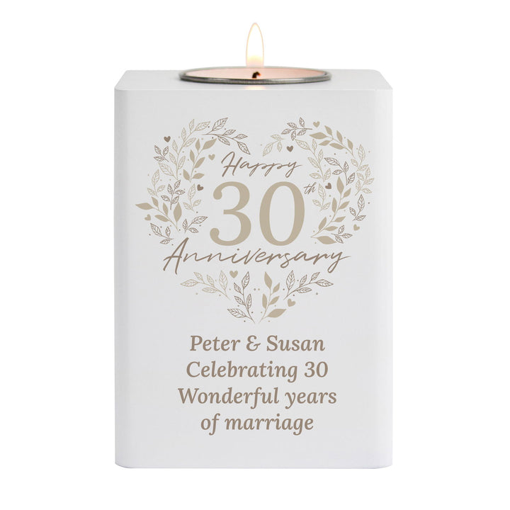 Personalised 30th Pearl Wedding Anniversary Tea Light Holder available to buy at www.giftsfinder.co.uk