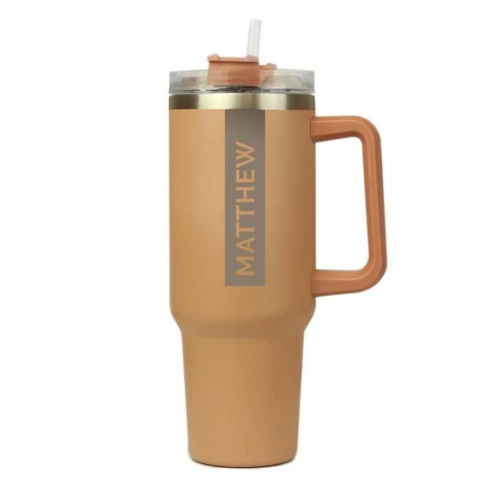 Personalised 40Oz Brown Travel Cup available to buy at www.giftsfinder.co.uk