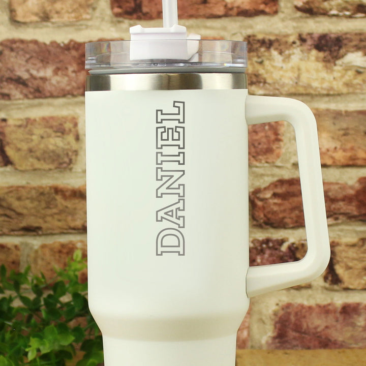 Personalised 40Oz White Travel Cup available to buy at www.giftsfinder.co.uk