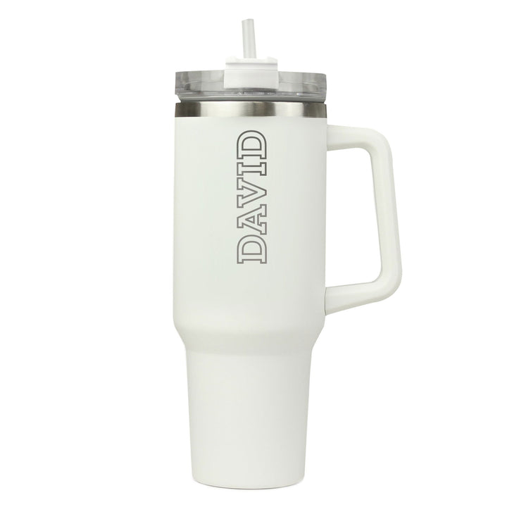 Personalised 40Oz White Travel Cup available to buy at www.giftsfinder.co.uk