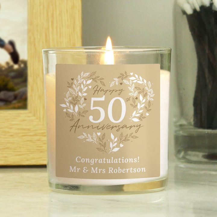 Personalised 50th Golden Wedding Anniversary Candle Jar available to buy at www.giftsfinder.co.uk