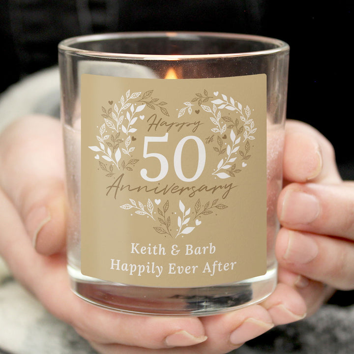 Personalised 50th Golden Wedding Anniversary Candle Jar available to buy at www.giftsfinder.co.uk