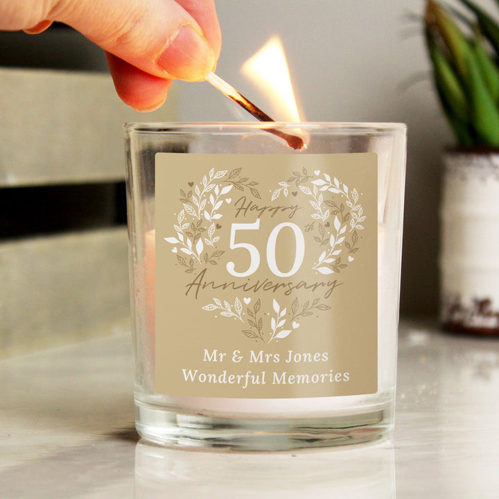 Personalised 50th Golden Wedding Anniversary Candle Jar available to buy at www.giftsfinder.co.uk