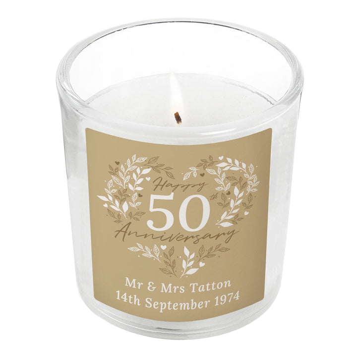 Personalised 50th Golden Wedding Anniversary Candle Jar available to buy at www.giftsfinder.co.uk