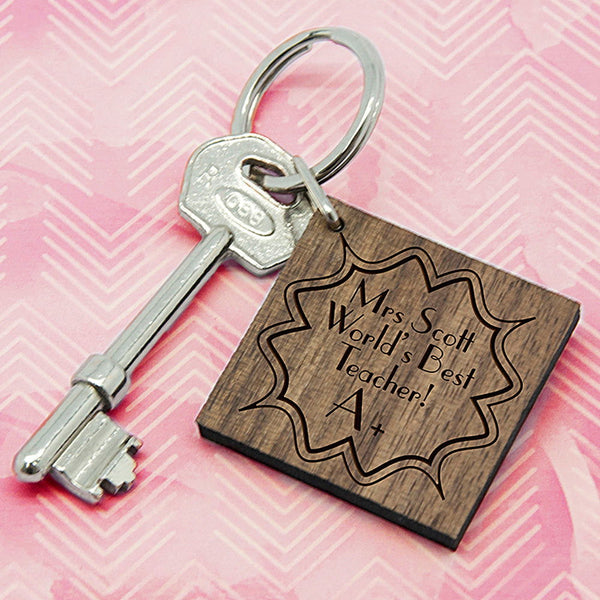 Buy Personalised A+ Teacher Square Keyring available now at www.giftsfinder.co.uk