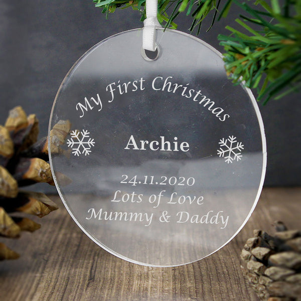 Buy Personalised Acrylic Bauble Decoration available now at www.giftsfinder.co.uk