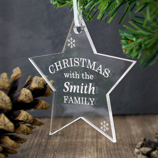 Buy Personalised Acrylic Christmas Star Decoration available now at www.giftsfinder.co.uk