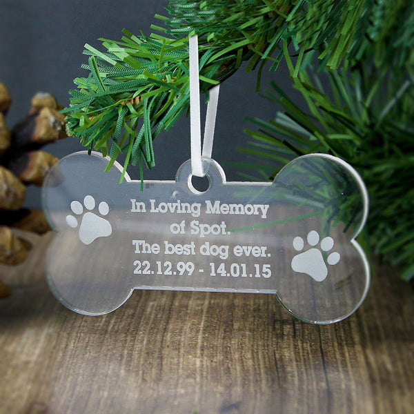 Buy Personalised Acrylic Dog Bone Decoration available now at www.giftsfinder.co.uk