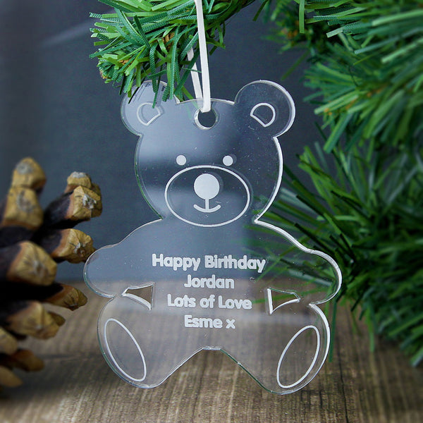 Buy Personalised Acrylic Teddy Bear Decoration available now at www.giftsfinder.co.uk