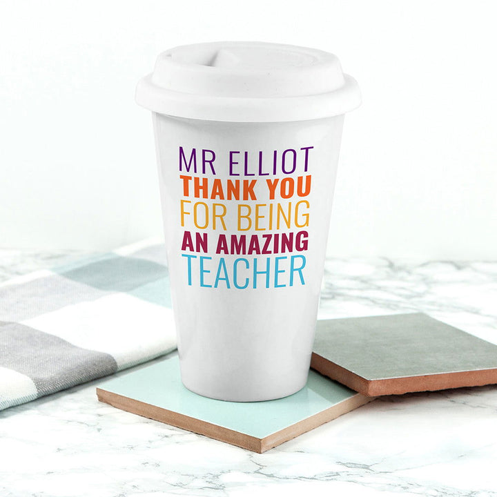 Buy Personalised Amazing Teacher Travel Mug available now at www.giftsfinder.co.uk