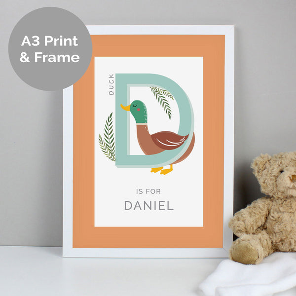 Personalised Animal Alphabet A3 White Framed Print available to buy at www.giftsfinder.co.uk