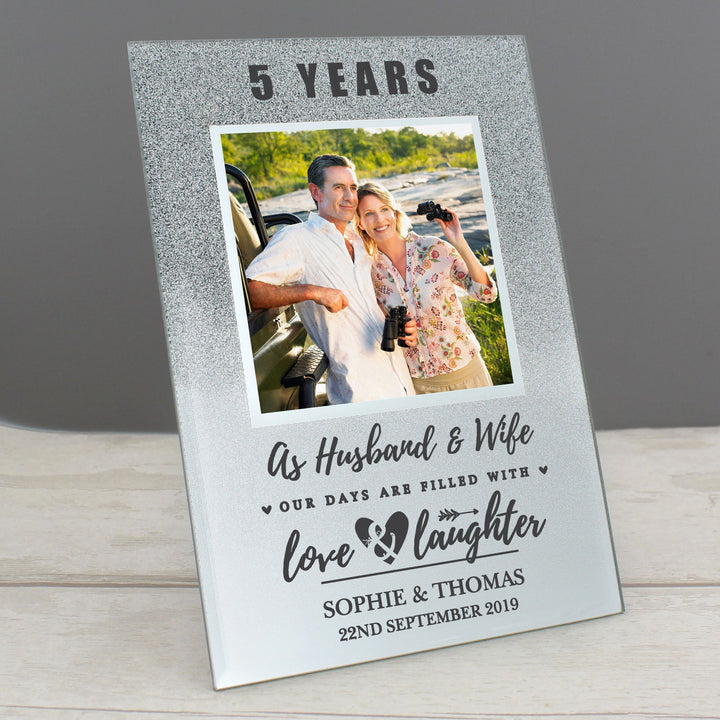 Buy Personalised Anniversary 4x4 Glitter Glass Photo Frame available now at www.giftsfinder.co.uk