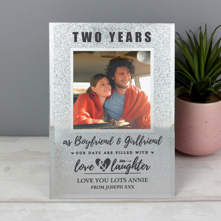 Buy Personalised Anniversary 4x4 Glitter Glass Photo Frame available now at www.giftsfinder.co.uk