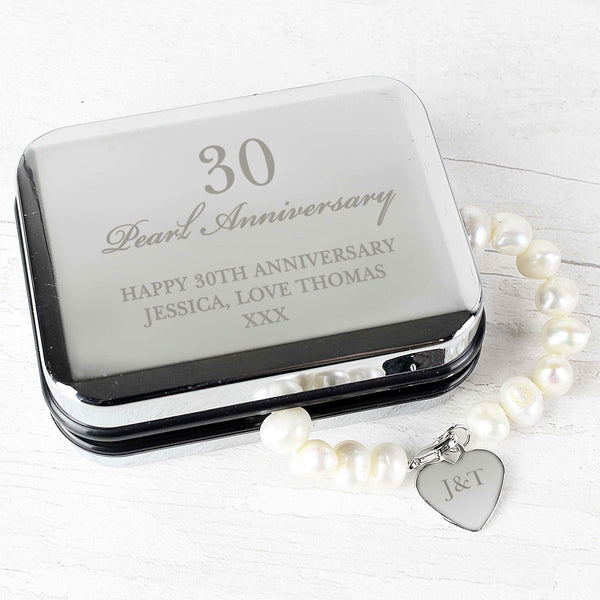 Personalised Anniversary Silver Box and Pearl Bracelet available to buy at www.giftsfinder.co.uk