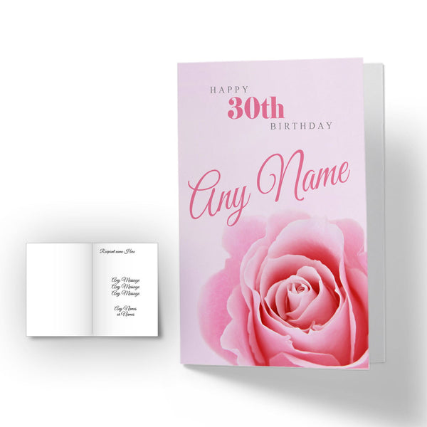 Buy Personalised Any Year Any Name - Pink rose Birthday card available now at www.giftsfinder.co.uk