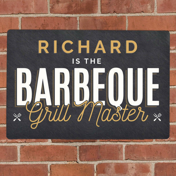 Personalised BBQ Grill Master Metal Sign available to buy at www.giftsfinder.co.uk