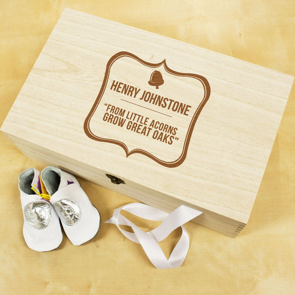 Buy Personalised Baby Acorn Sentiment Keepsake Box available now at www.giftsfinder.co.uk