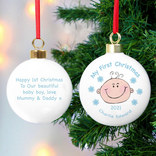 Buy Personalised Baby Boy My First Christmas Bauble available now at www.giftsfinder.co.uk