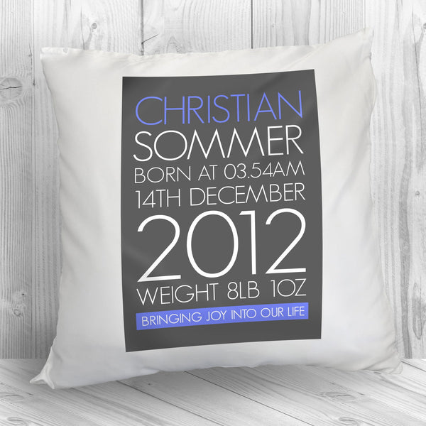 Buy Personalised Baby Cushion Cover in Blue available now at www.giftsfinder.co.uk