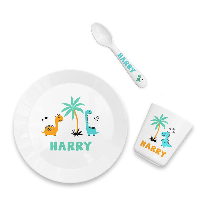 Buy Personalised Baby Dinner Set - Cute DinosaurÂ  available now at www.giftsfinder.co.uk