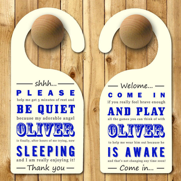 Buy Personalised Baby Door Hanger in Blue available now at www.giftsfinder.co.uk