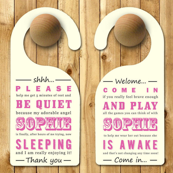 Buy Personalised Baby Door Hanger in Pink available now at www.giftsfinder.co.uk