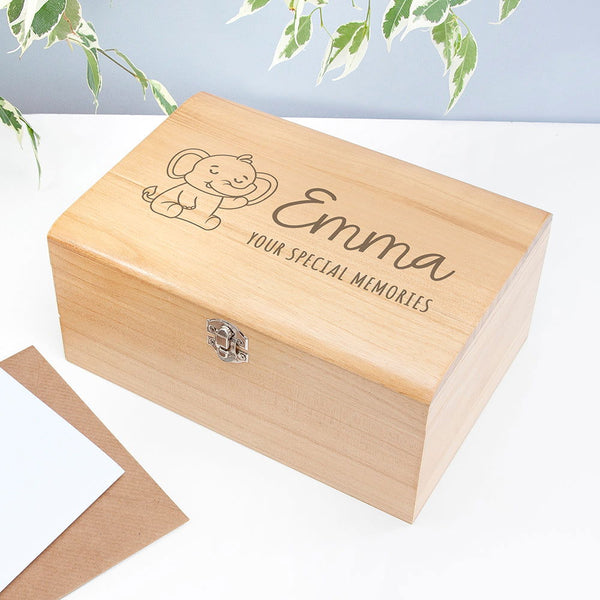 Buy Personalised Baby Elephant Keepsake Chest available now at www.giftsfinder.co.uk