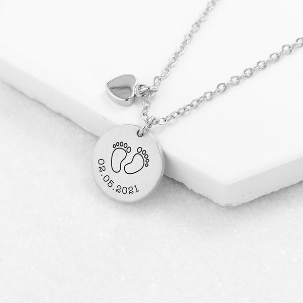 Buy Personalised Baby Feet Matte Heart & Disc Necklace available now at www.giftsfinder.co.uk