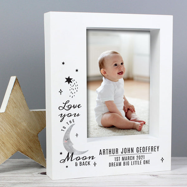 Personalised Baby To The Moon and Back 5x7 Box Photo Frame available to buy at www.giftsfinder.co.uk