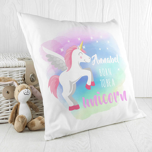 Buy Personalised Baby Unicorn Cushion Cover available now at www.giftsfinder.co.uk