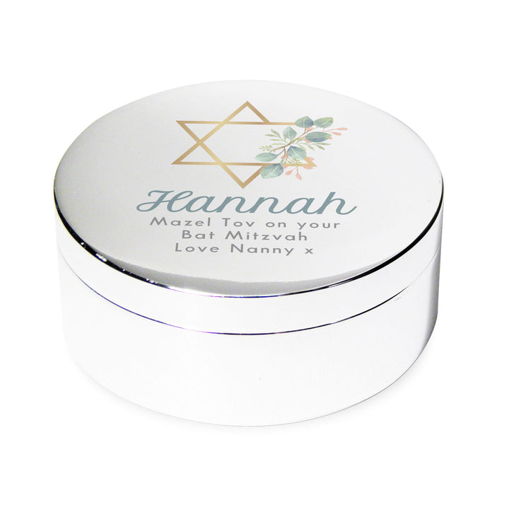 Personalised Bat Mitzvah Round Trinket available to buy at www.giftsfinder.co.uk