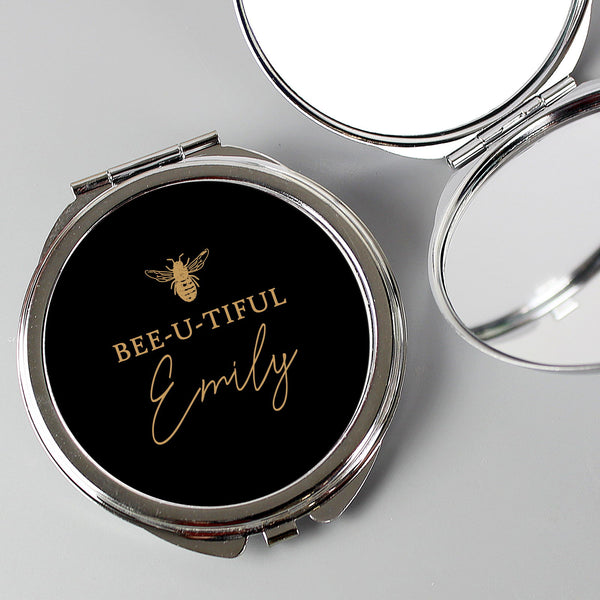 Personalised Bee-u-tiful Compact Mirror available to buy at www.giftsfinder.co.uk