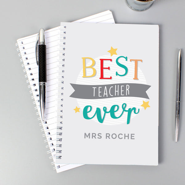 Personalised 'Best Teacher Ever' A5 Notebook available to buy at www.giftsfinder.co.uk