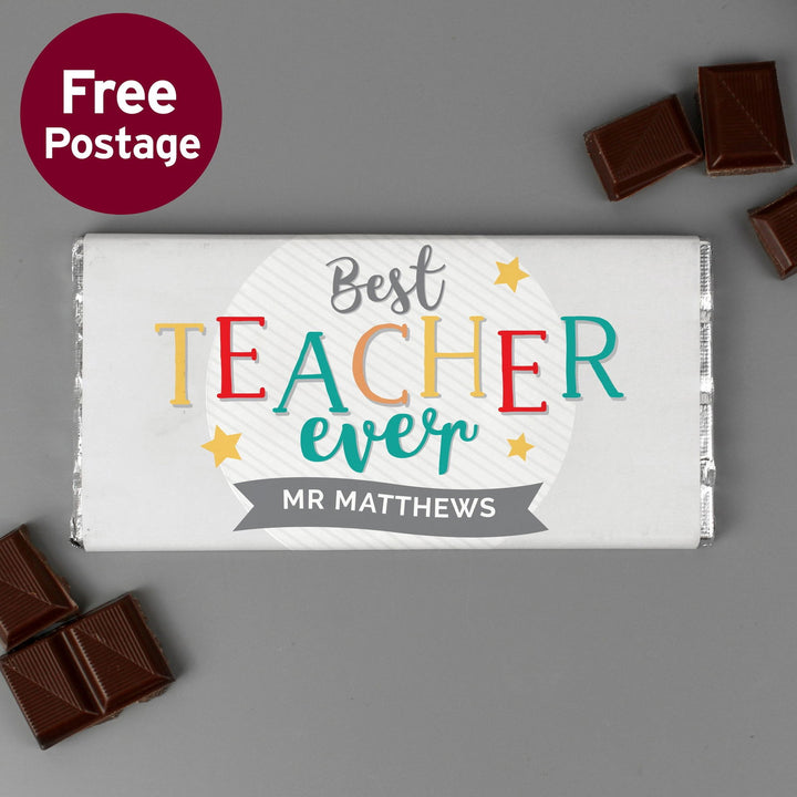 Buy Personalised Best Teacher Ever Milk Chocolate Bar available now at www.giftsfinder.co.uk