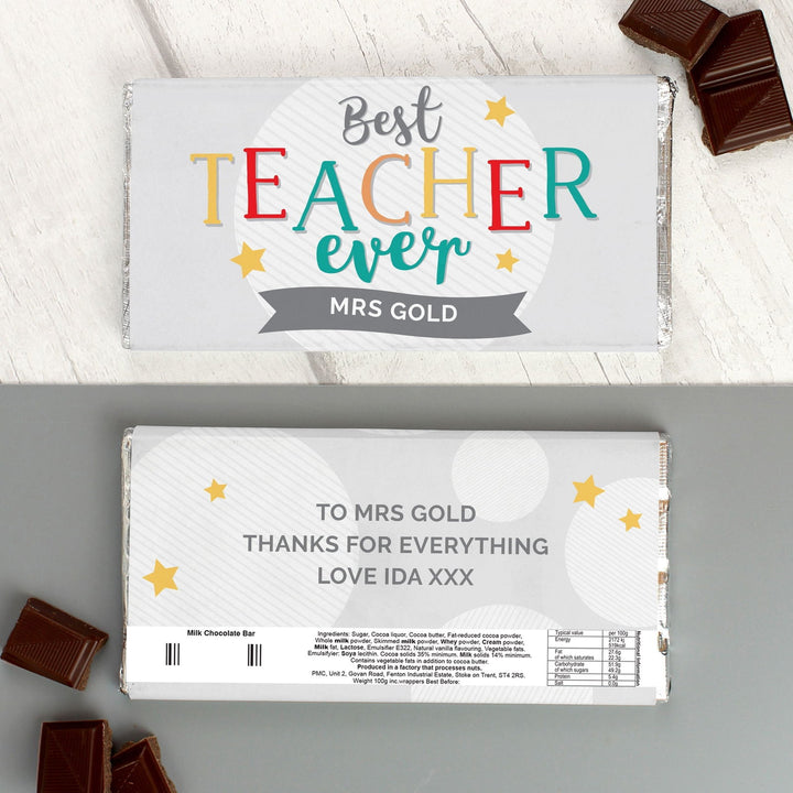 Buy Personalised Best Teacher Ever Milk Chocolate Bar available now at www.giftsfinder.co.uk