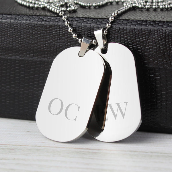 Buy Personalised Big Initials Stainless Steel Double Dog Tag Necklace available now at www.giftsfinder.co.uk