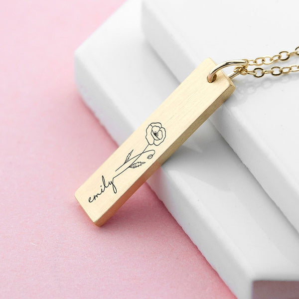 Buy Personalised Birth Flower Bar Necklace available now at www.giftsfinder.co.uk