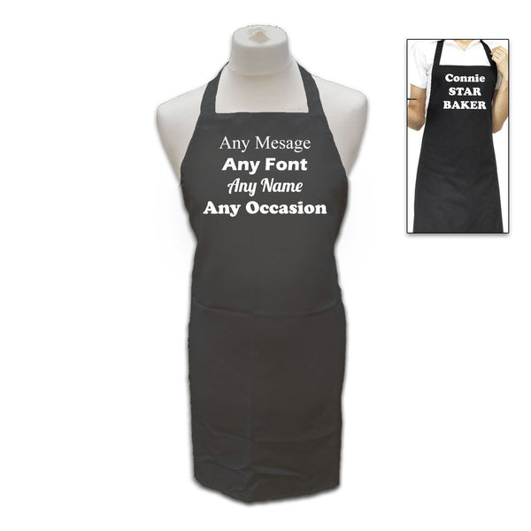 Buy Personalised Black Apron, Personalise with Any Message available now at www.giftsfinder.co.uk