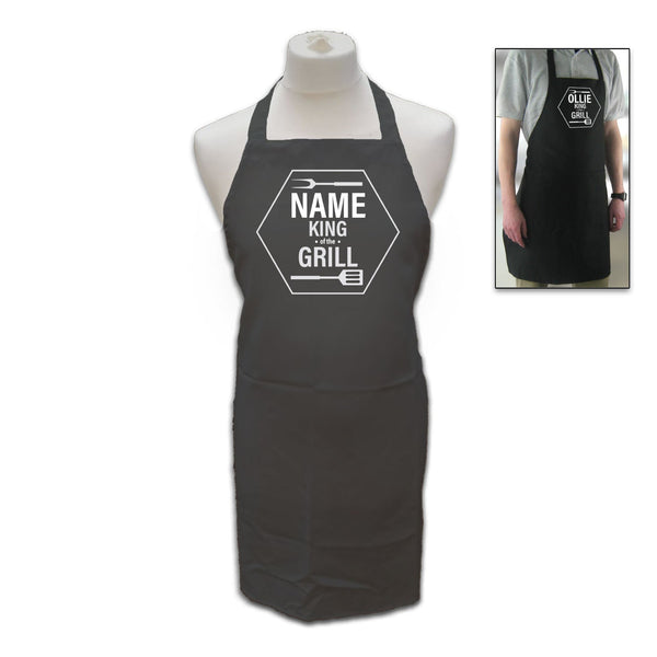 Buy Personalised Black Apron with Name - King of the Grill available now at www.giftsfinder.co.uk