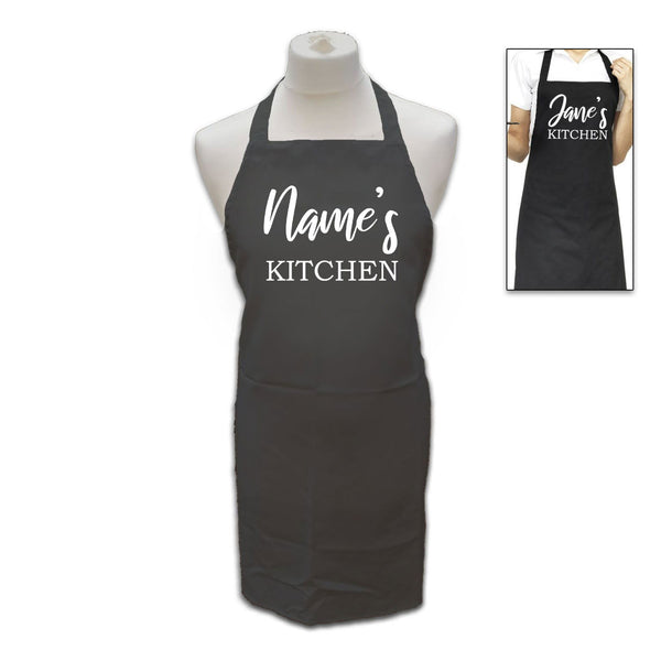 Buy Personalised Black Apron with Name's Kitchen available now at www.giftsfinder.co.uk