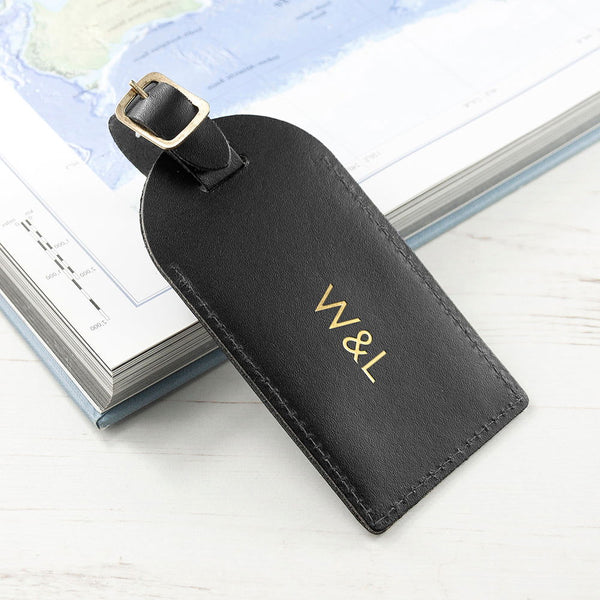 Buy Personalised Black Foiled Leather Luggage Tag available now at www.giftsfinder.co.uk