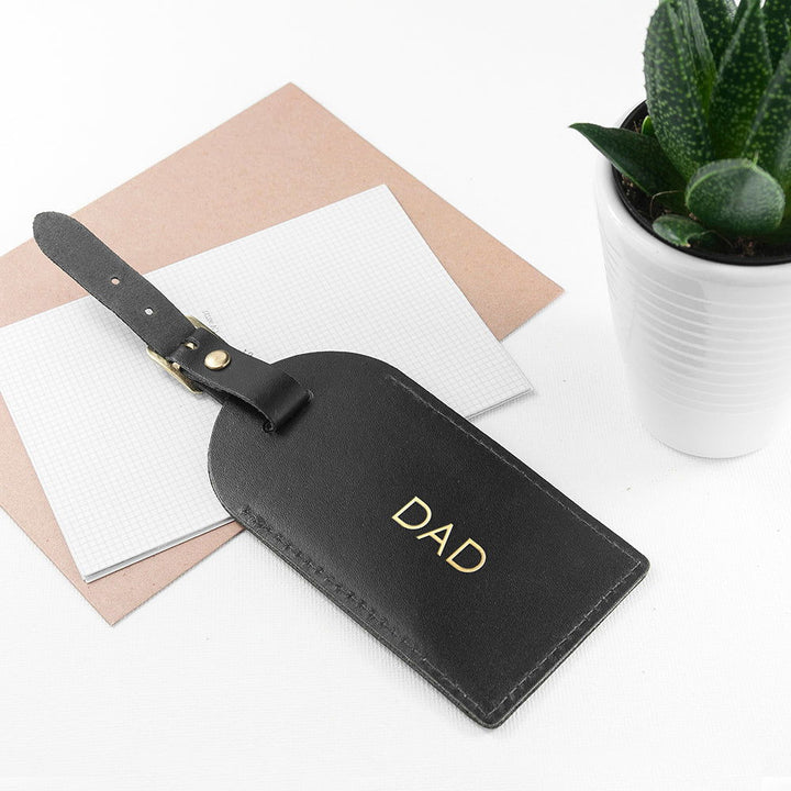 Buy Personalised Black Foiled Leather Luggage Tag available now at www.giftsfinder.co.uk