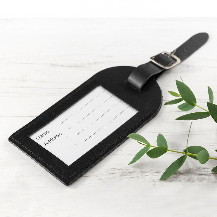 Buy Personalised Black Foiled Leather Luggage Tag available now at www.giftsfinder.co.uk