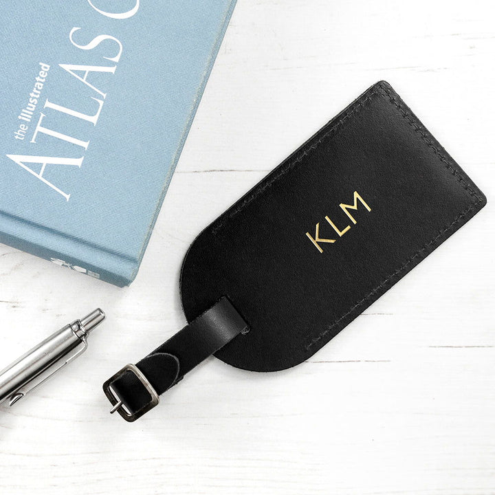 Buy Personalised Black Foiled Leather Luggage Tag available now at www.giftsfinder.co.uk