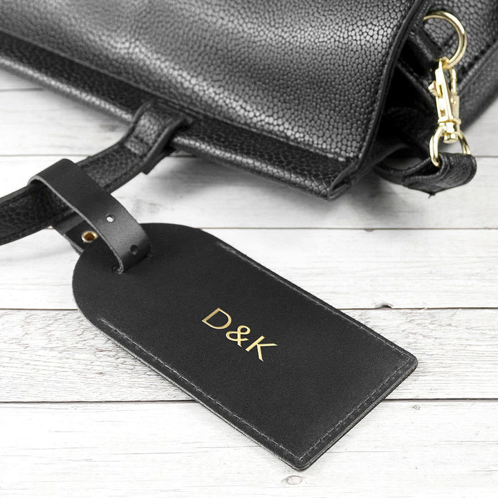 Buy Personalised Black Foiled Leather Luggage Tag available now at www.giftsfinder.co.uk