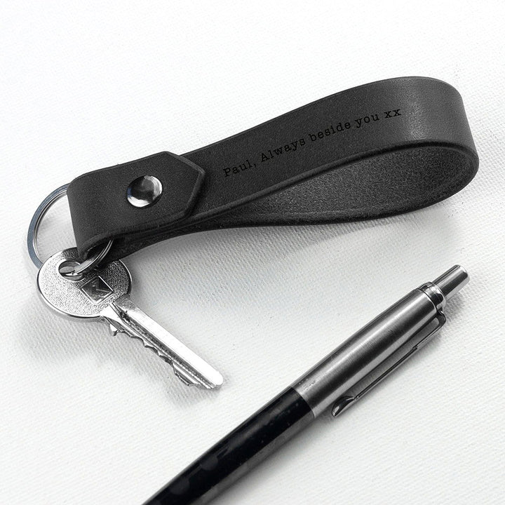 Buy Personalised Black Leather Keyring available now at www.giftsfinder.co.uk