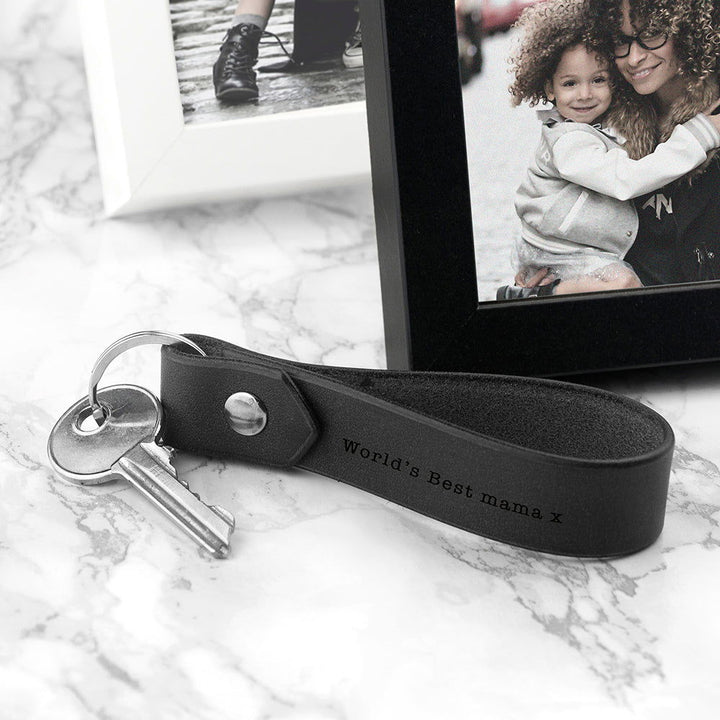 Buy Personalised Black Leather Keyring available now at www.giftsfinder.co.uk