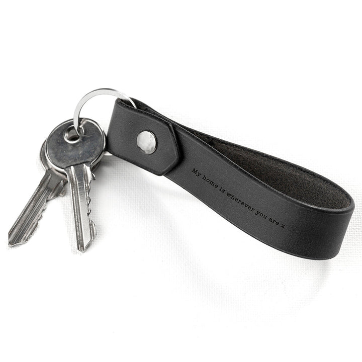 Buy Personalised Black Leather Keyring available now at www.giftsfinder.co.uk