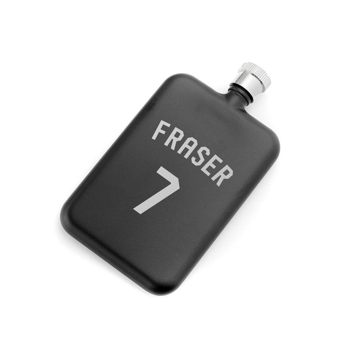 Buy Personalised Black Slimline Football Shirt Hip Flask available now at www.giftsfinder.co.uk