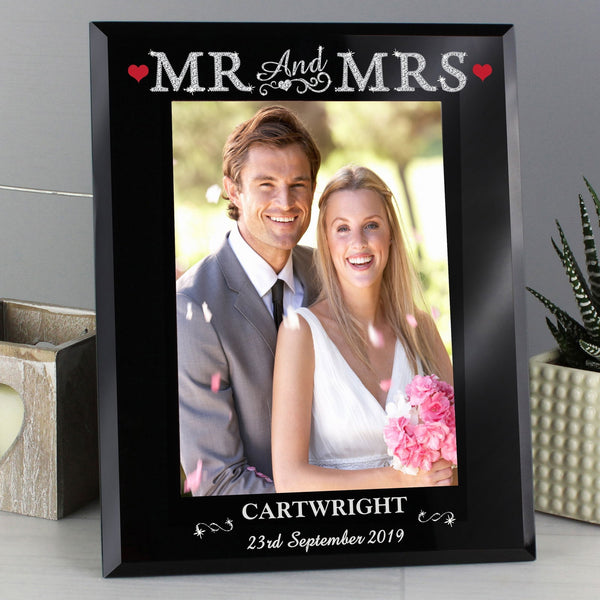 Buy Personalised Bling Mr & Mrs Black Glass 5x7 Photo Frame available now at www.giftsfinder.co.uk